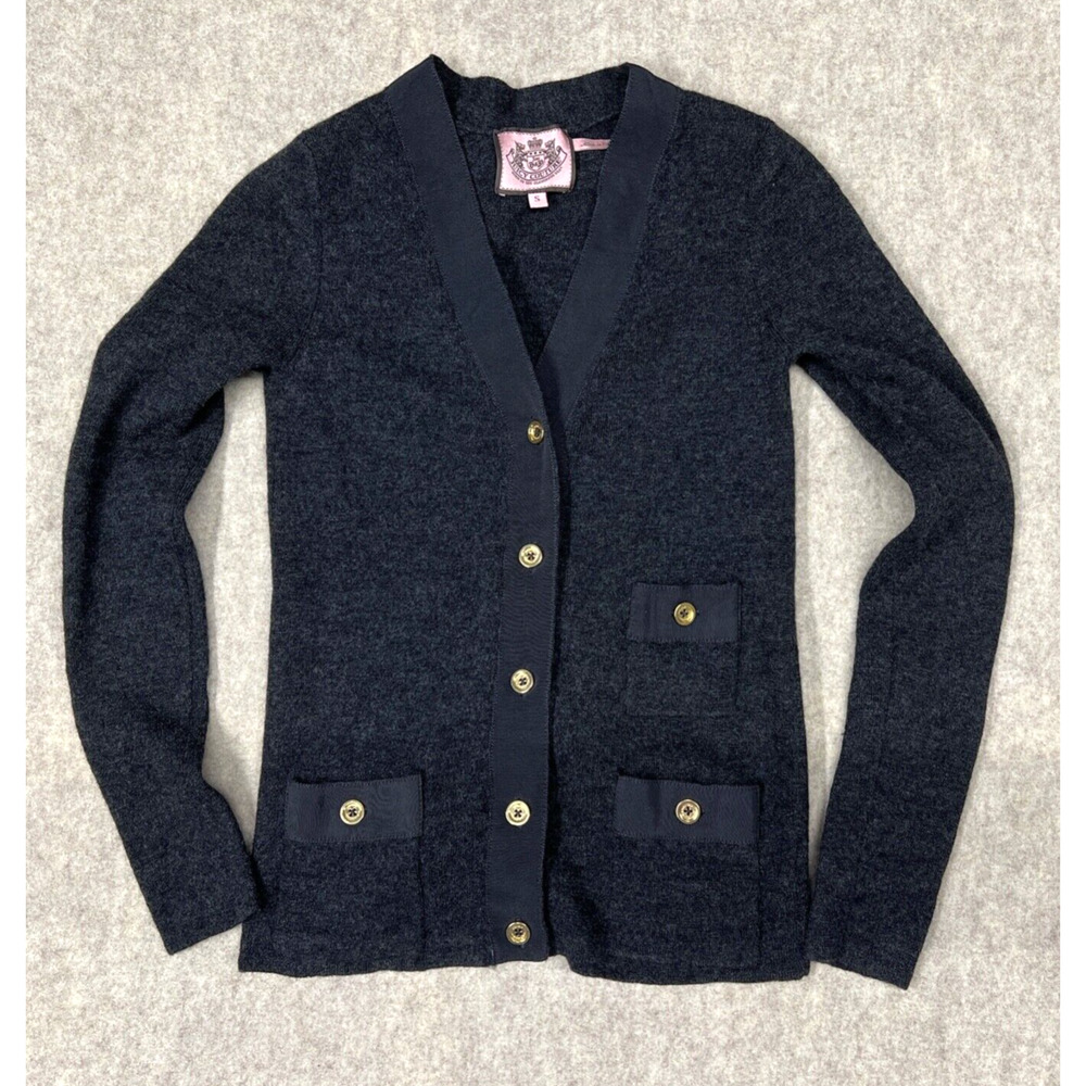 Juicy Couture Womens Small 100% Merino Wool Cardigan Charcoal Grey sweater top